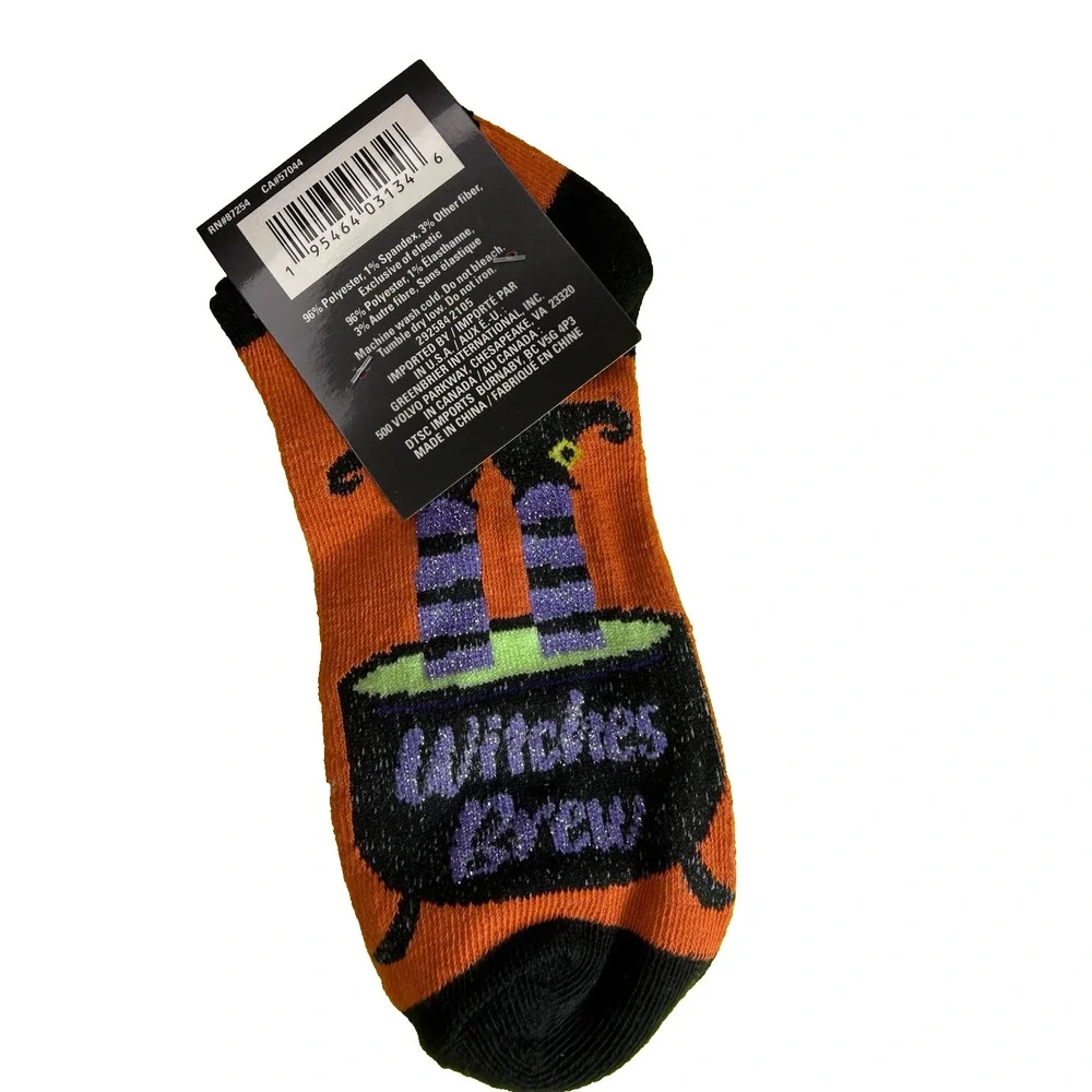 Halloween Low Cut Socks Socquettes Witches Brew Cauldron Orange Size 5-9 NWT